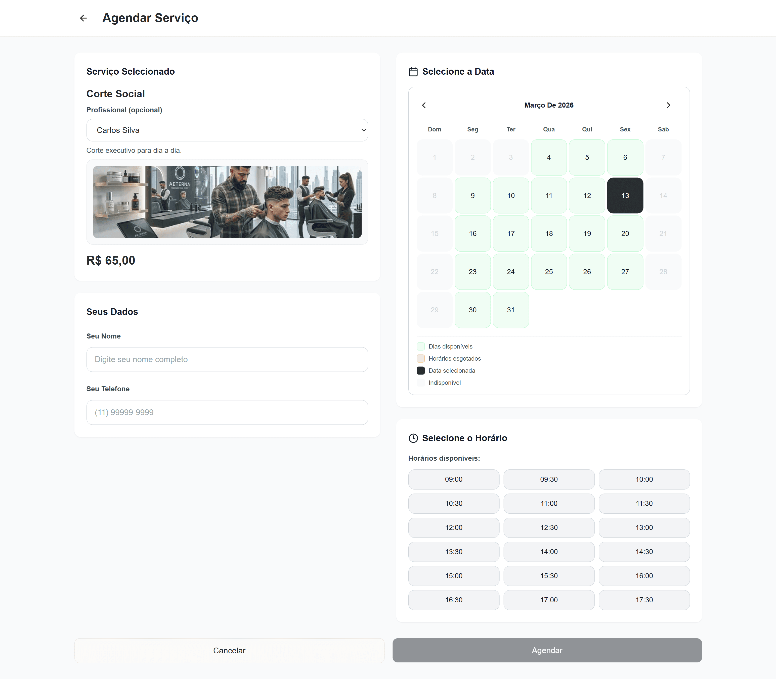 Agenda da barbearia no Agendou