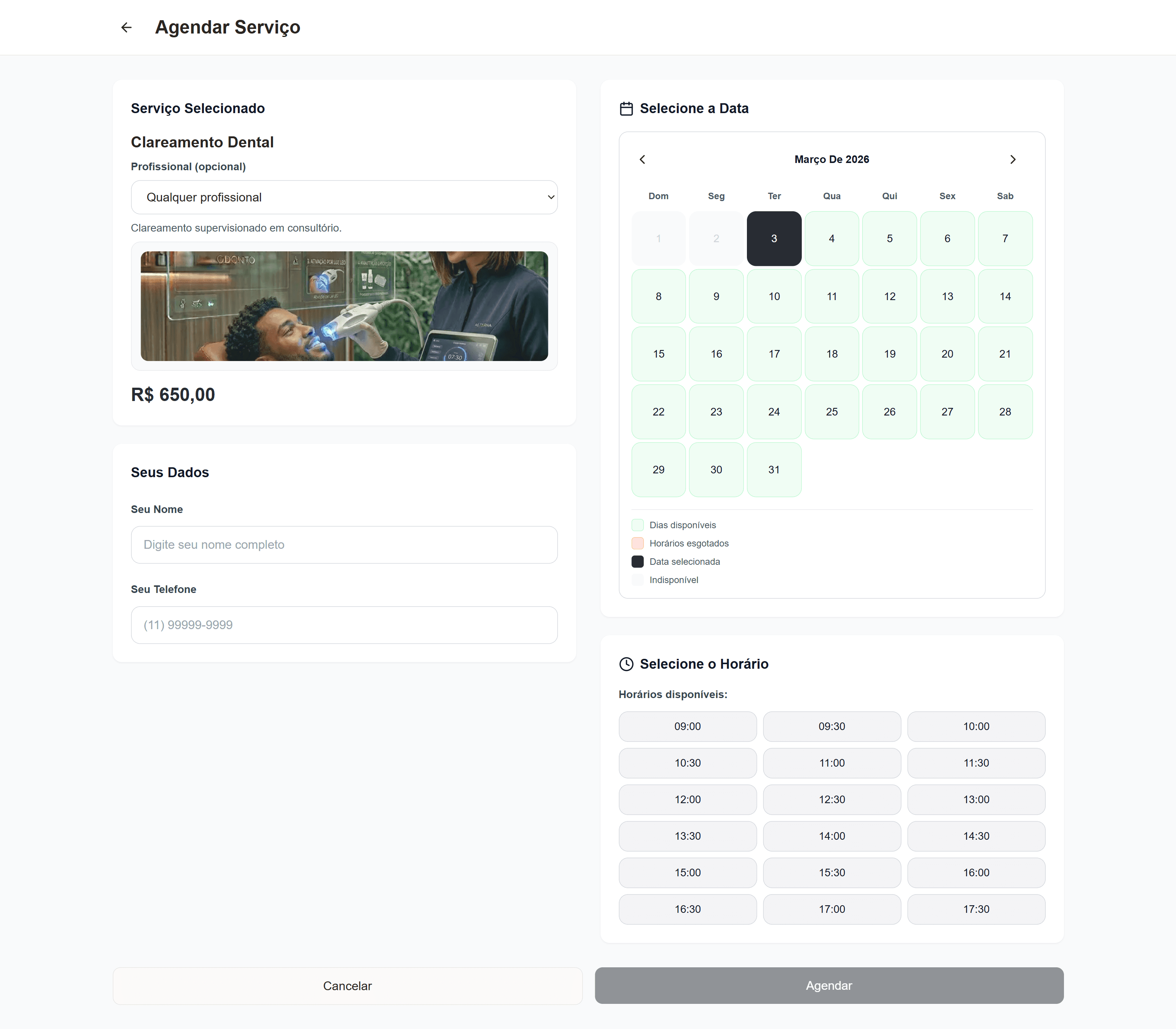 Agenda da clínica odontológica no Agendou